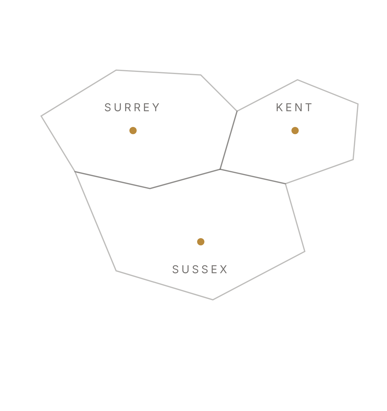 Stylised coverage map of Surrey, Kent and Sussex